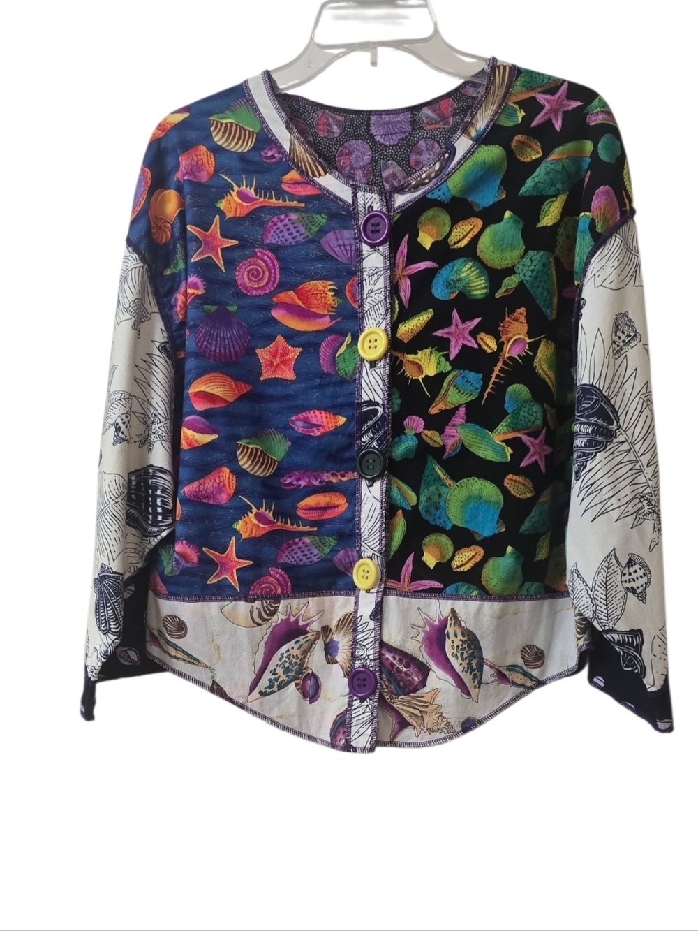 Handmade Colorful Seashell Patchwork Button Cardigan/jacket/shirt